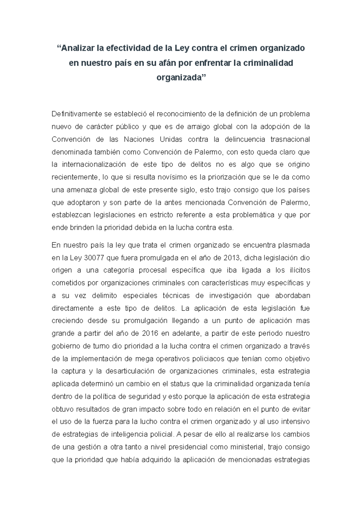 Analizar la efectividad de la Ley contra el crimen organizado en ...