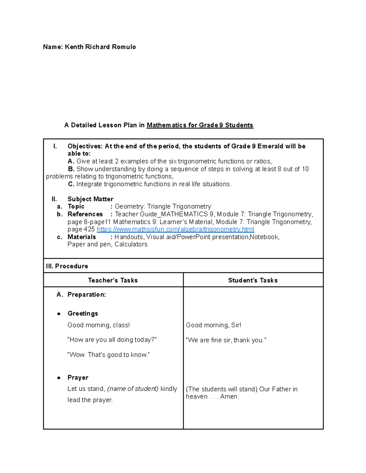 Detailed Lesson PLAN - For planning - A Detailed Lesson Plan in ...