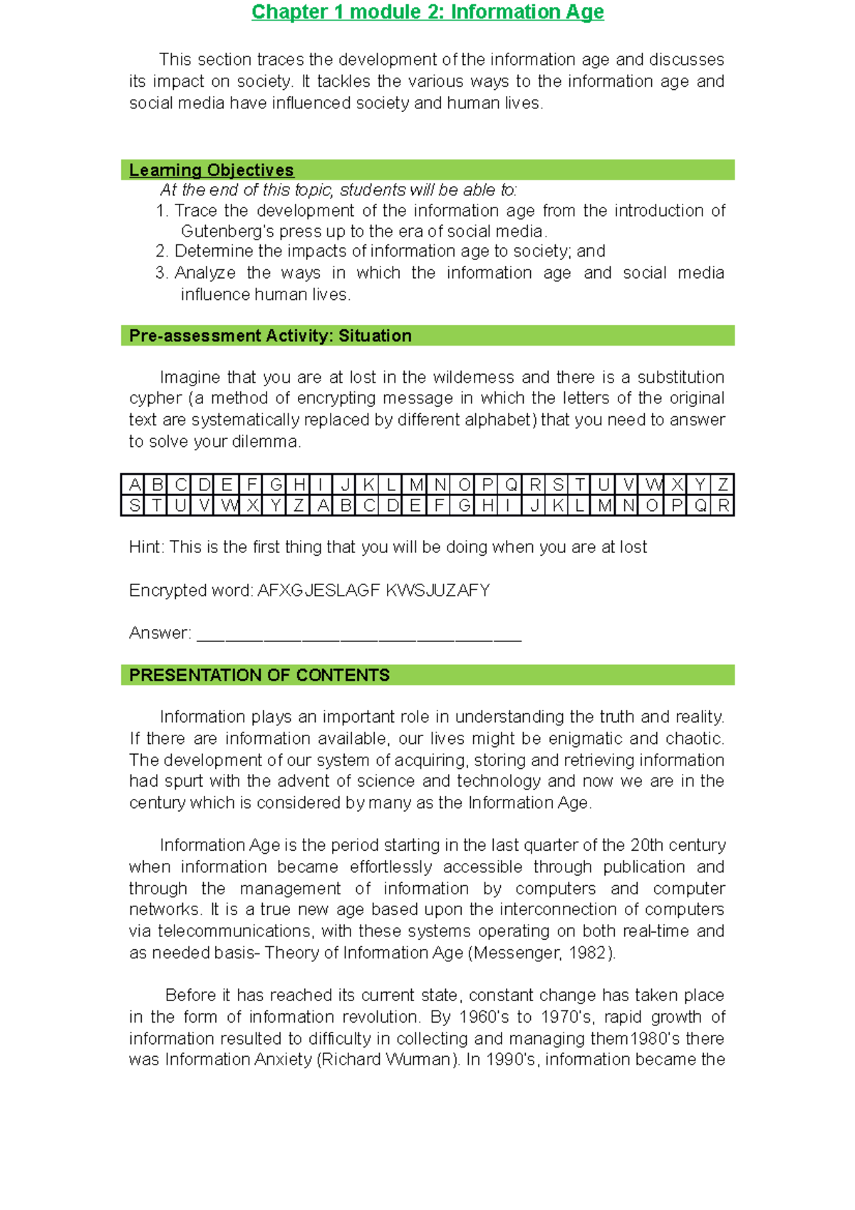 Chapter 1 Module 2 - The Evolution and Impact of the Information Age ...