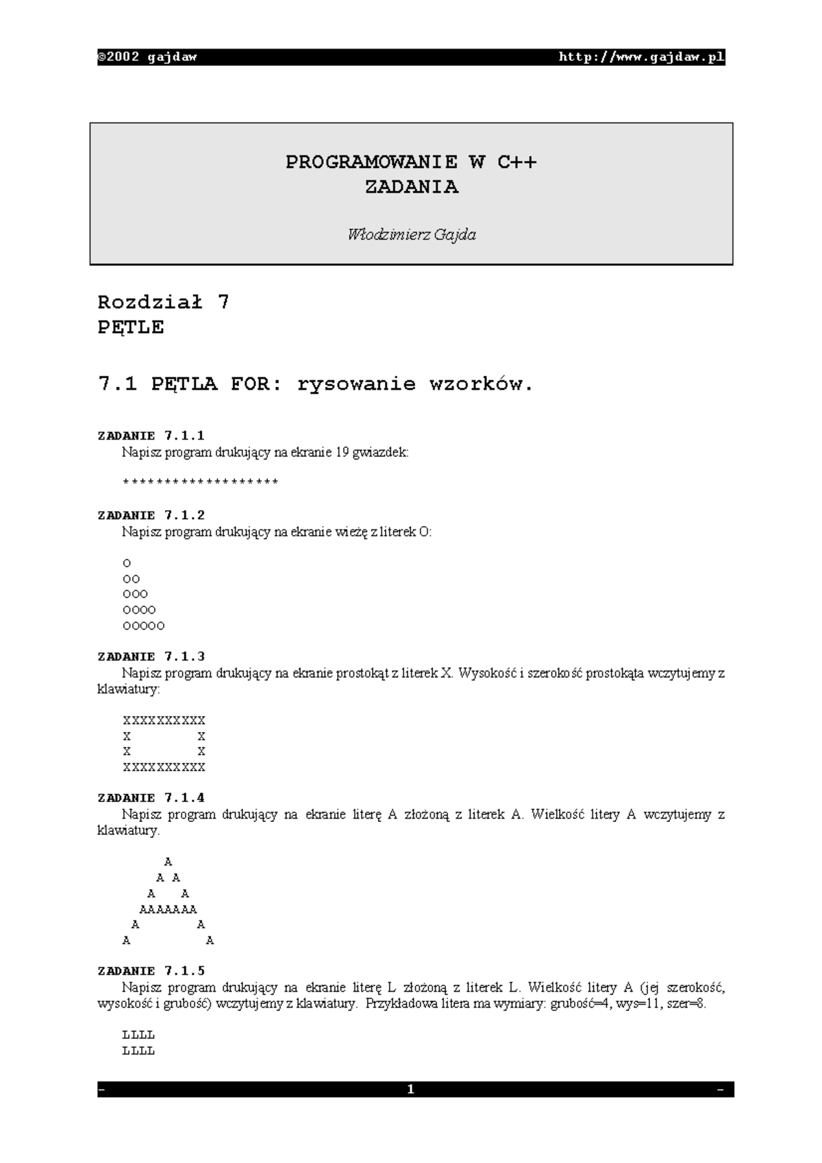 Rozdział 7: Pętle w C++ - Zadania Programistyczne (KOD: C++-7) - Studocu