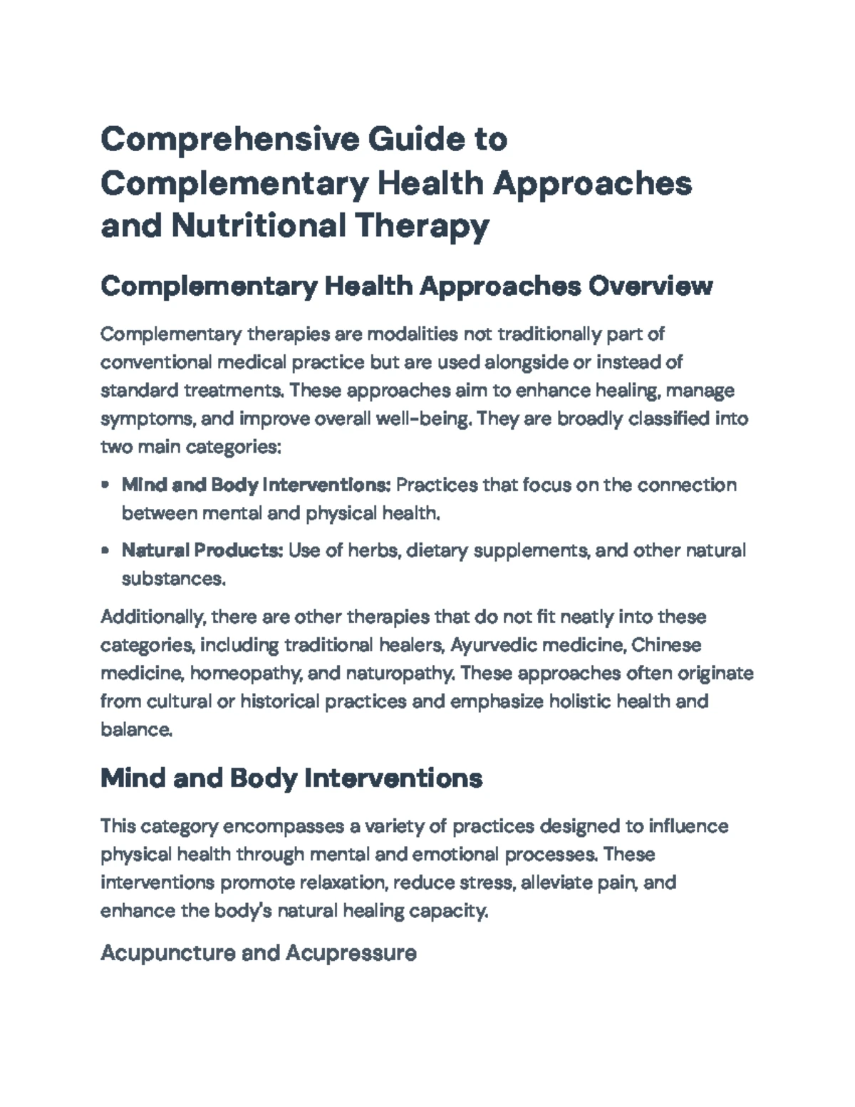 Comprehensive Overview of Complementary Health Approaches - Studocu