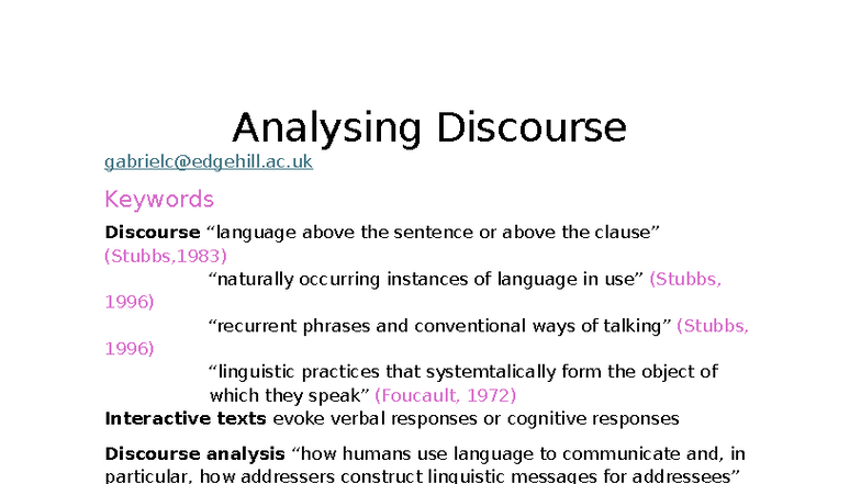 Analysing Discourse Notes - Analysing Discourse gabrielc@edgehill.ac ...