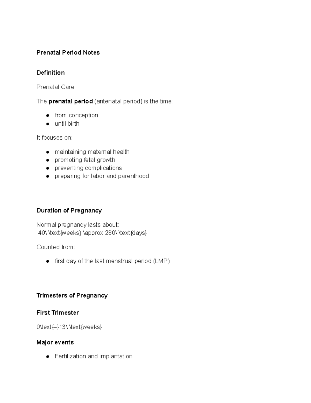Prenatal Period Notes: Key Concepts and Care Guidelines - Studocu