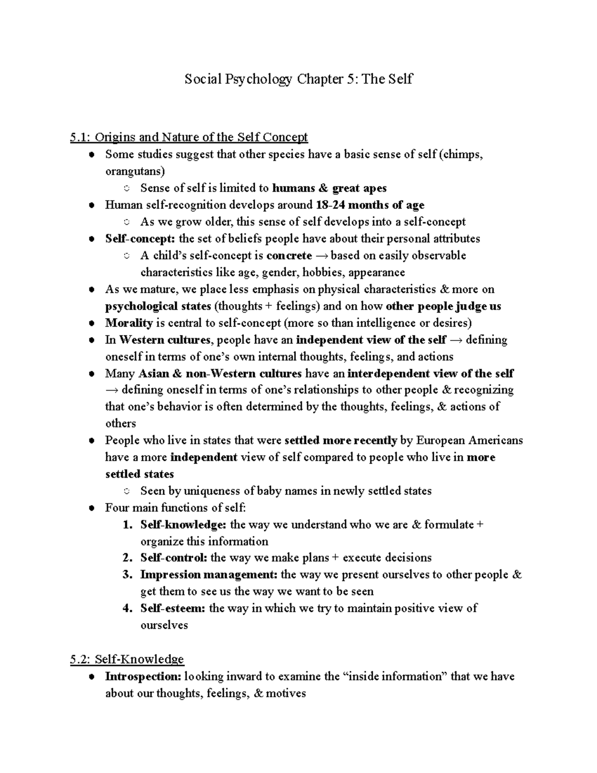 Social Psychology PSY 101: Chapter 5 - Understanding the Self Concept ...