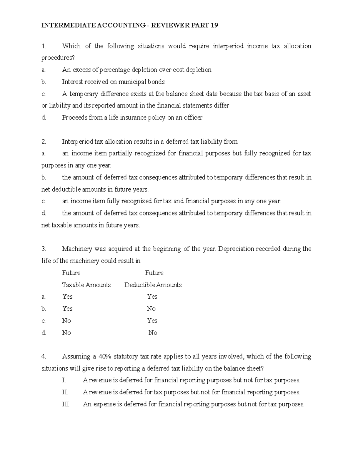 Intermediate Accounting - Tax Allocation and Deferred Taxes Review ...