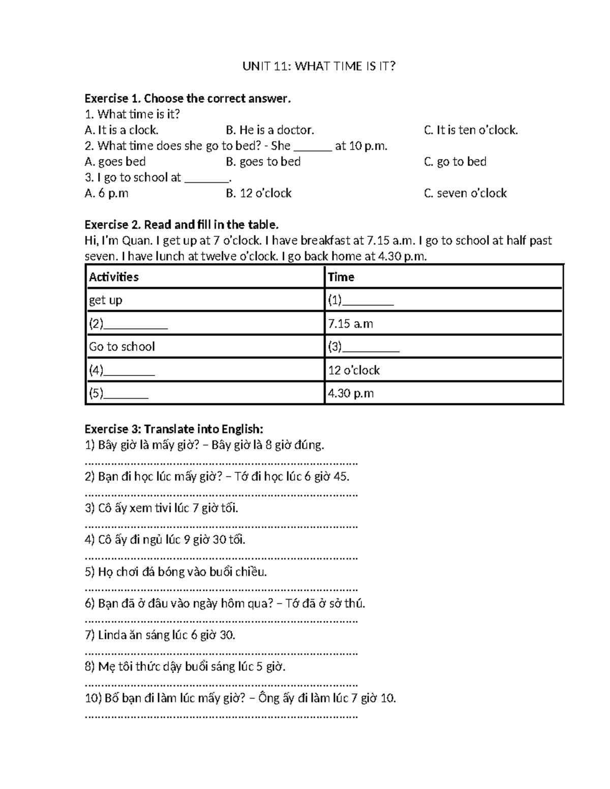 BTVN ;))) - Unit 11 & 12 English Language Exercises on Time and Jobs ...