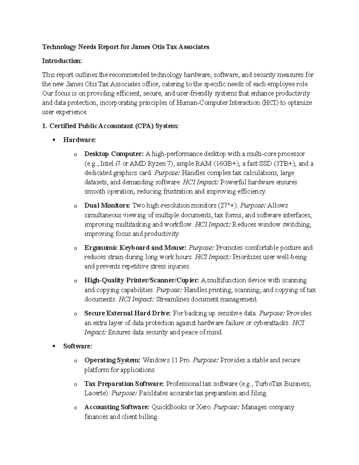 Technology Needs Report: James Otis Tax Associates Office Setup - Studocu