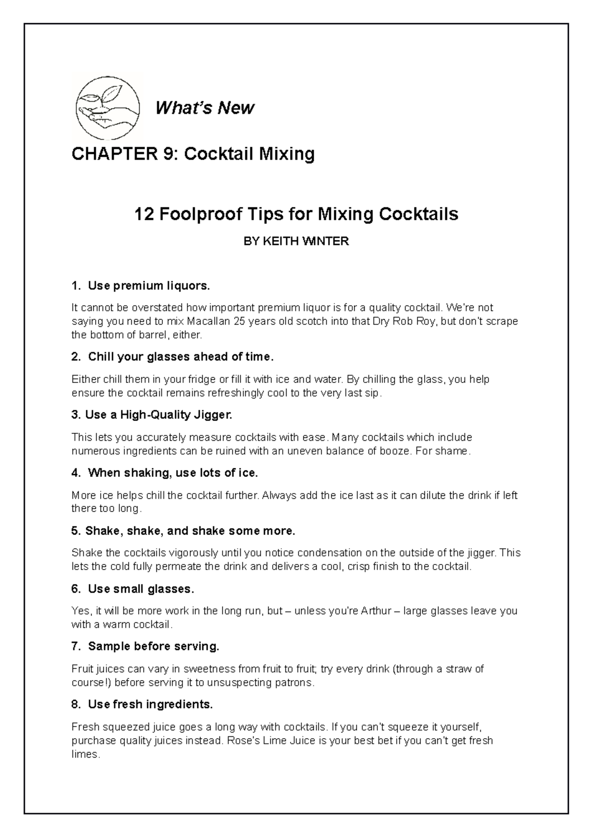 HMPE 4 Module 9: Mastering Cocktail Mixing Techniques and Tips - Studocu