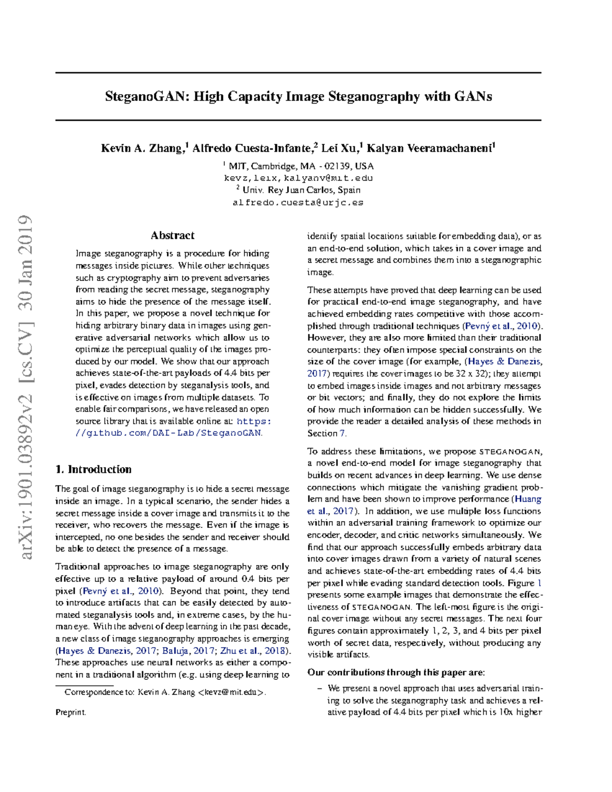 SteganoGAN: High Capacity Image Steganography with GANs (CS 1901) - Studocu