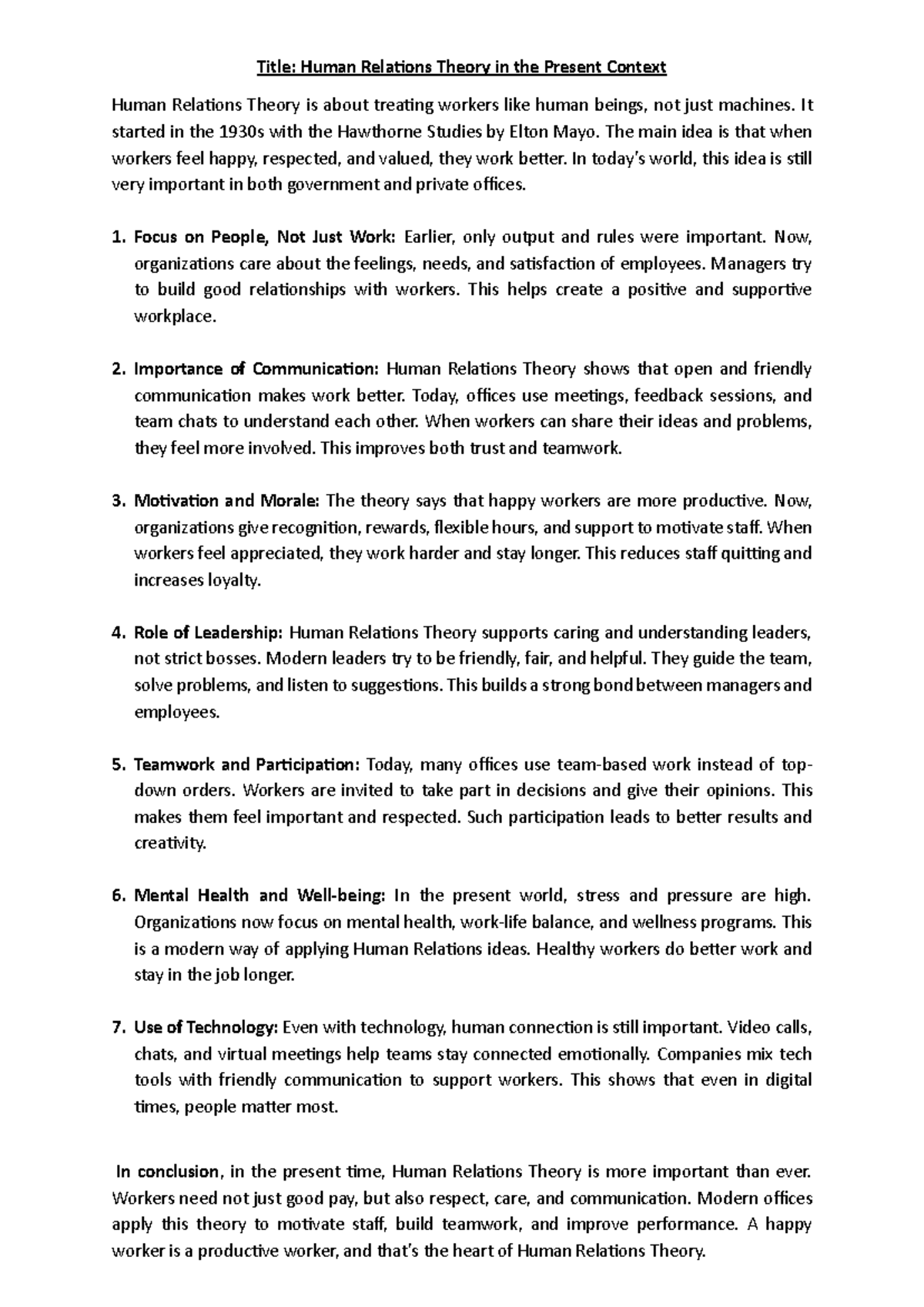 Human Relations Theory: Relevance and Application in Modern Workplaces ...