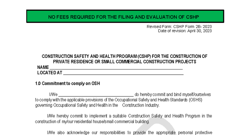 CSHP Form 2023: Construction Safety & Health Program Guidelines - Studocu