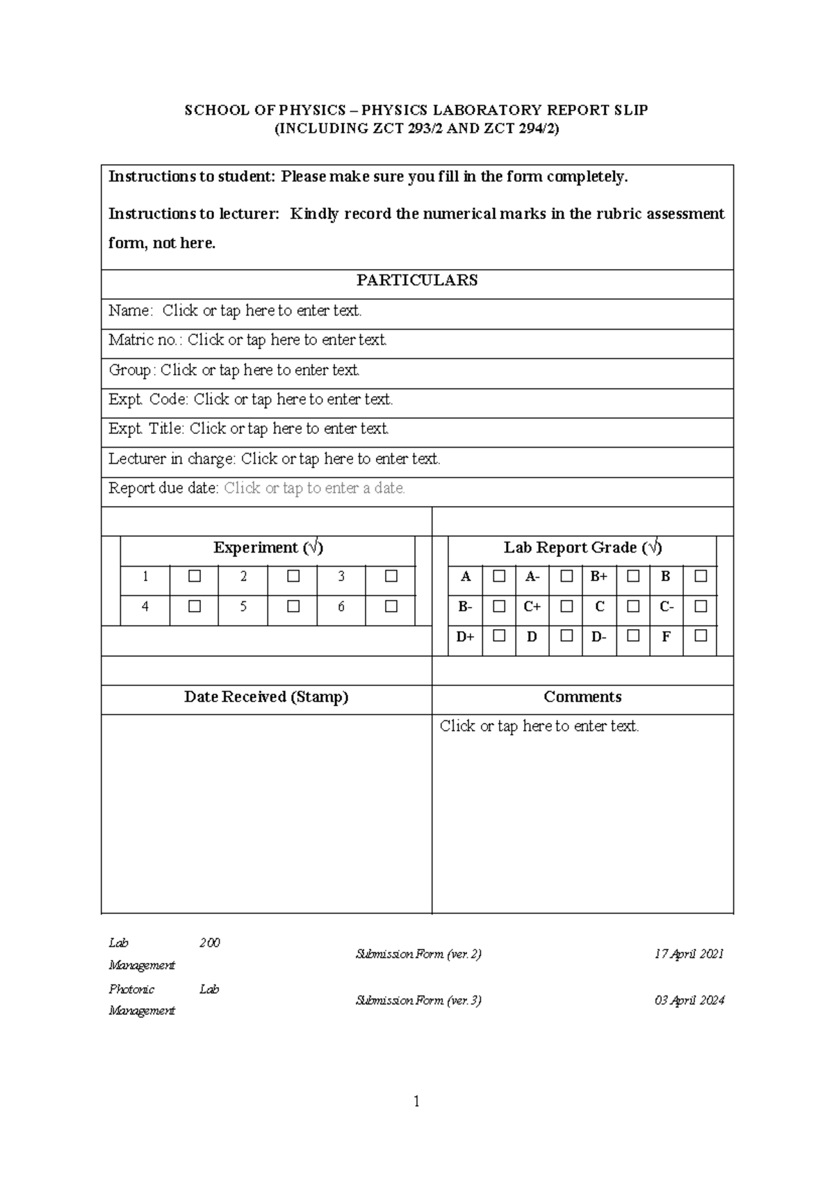 LAB Report Template - 2MP5 - SCHOOL OF PHYSICS – PHYSICS LABORATORY ...