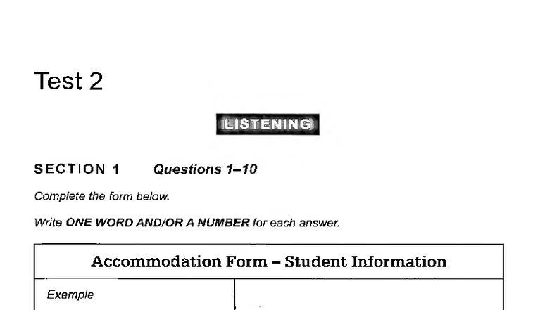 IELTS 9 Test 2 Listening Section Questions and Answers - Studocu