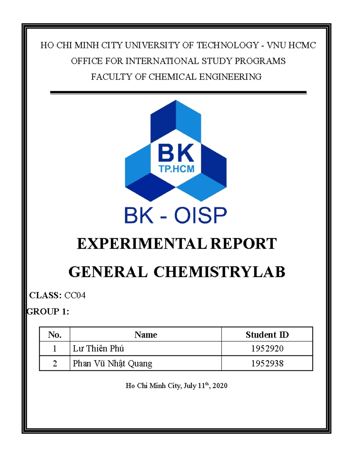 Nhóm 1 - CC04 Experimental-report - HO CHI MINH CITY UNIVERSITY OF ...