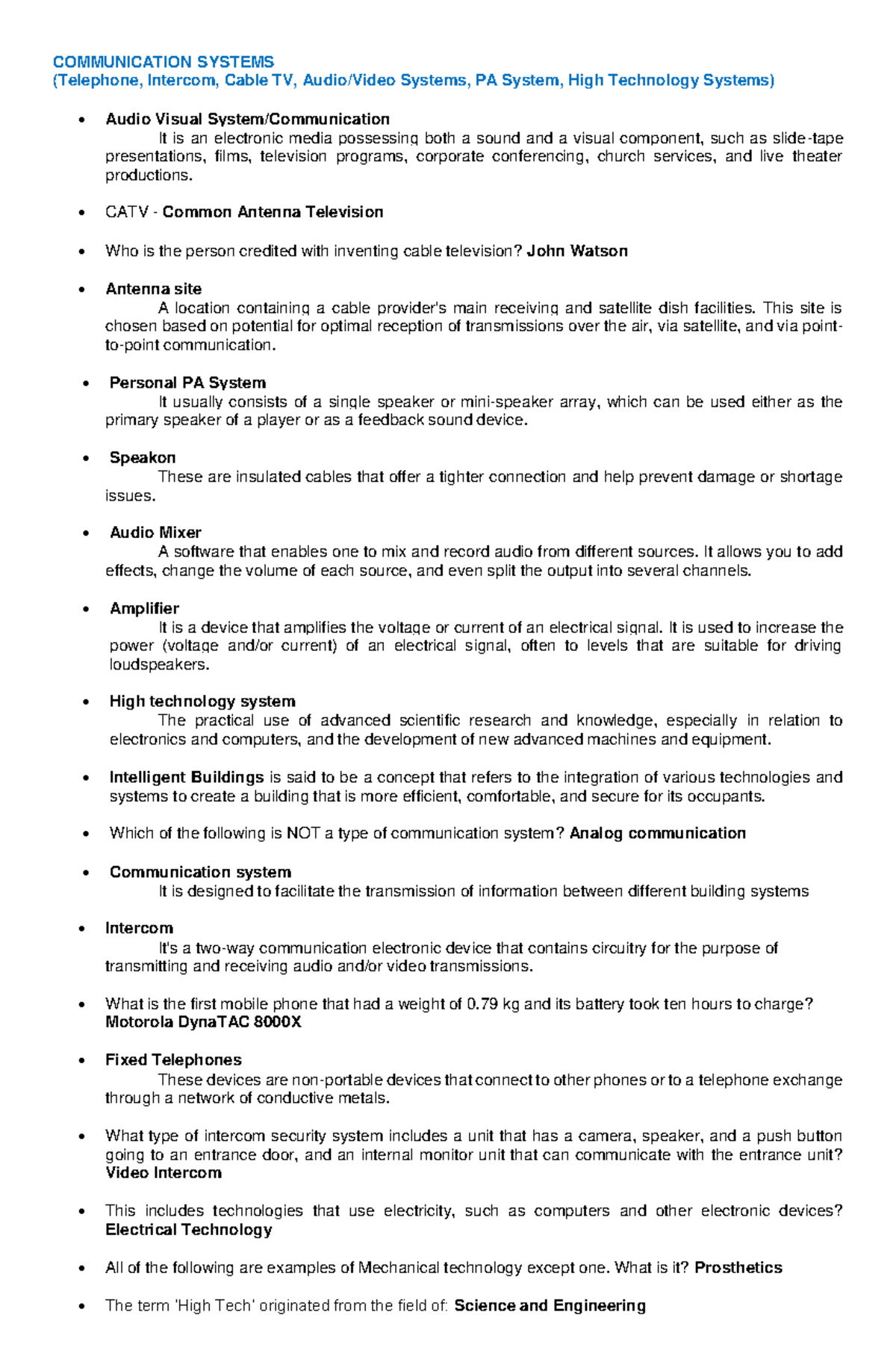 ABU COM 101 Lecture Notes on Communication Systems and Technologies ...