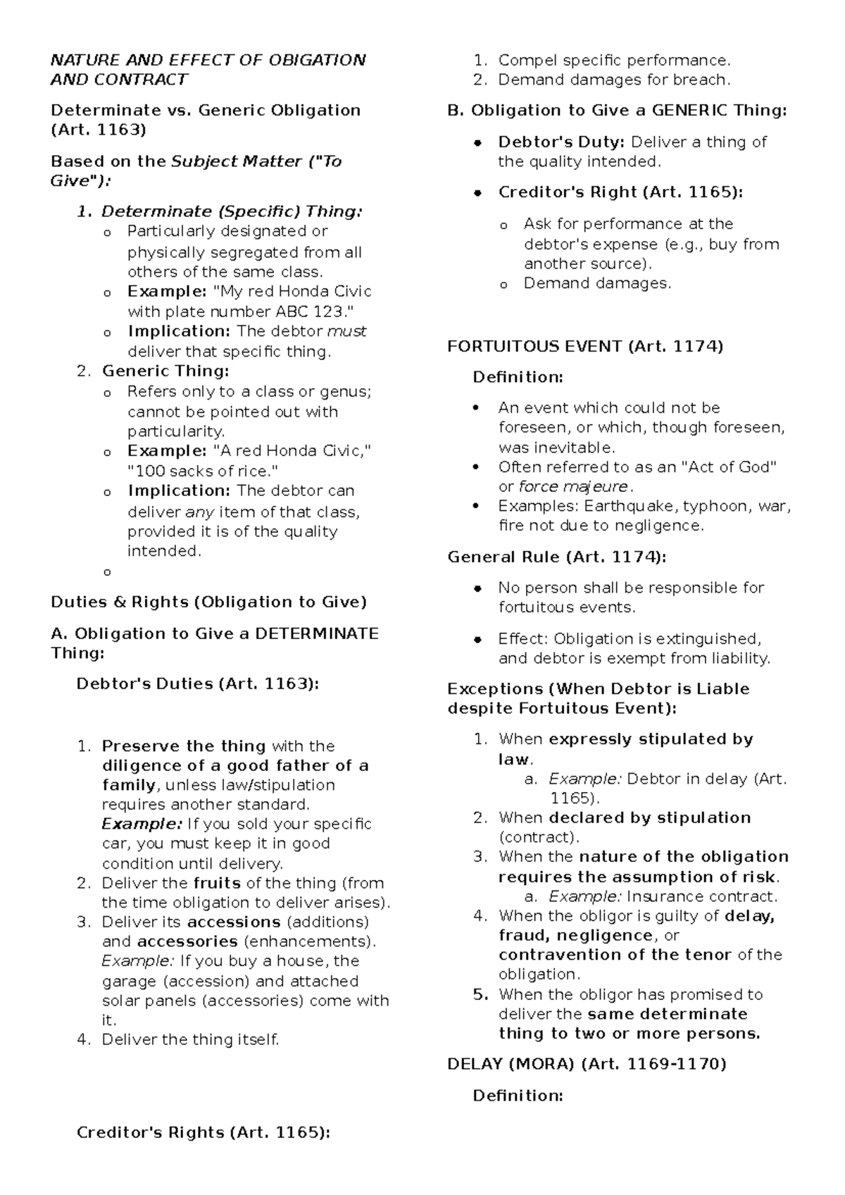 Obligation and Contract (Obli Con 2) - Determinate vs. Generic ...