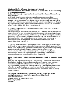 Lifespan Development Study Guide for Exam 1: Key Concepts & Theories ...