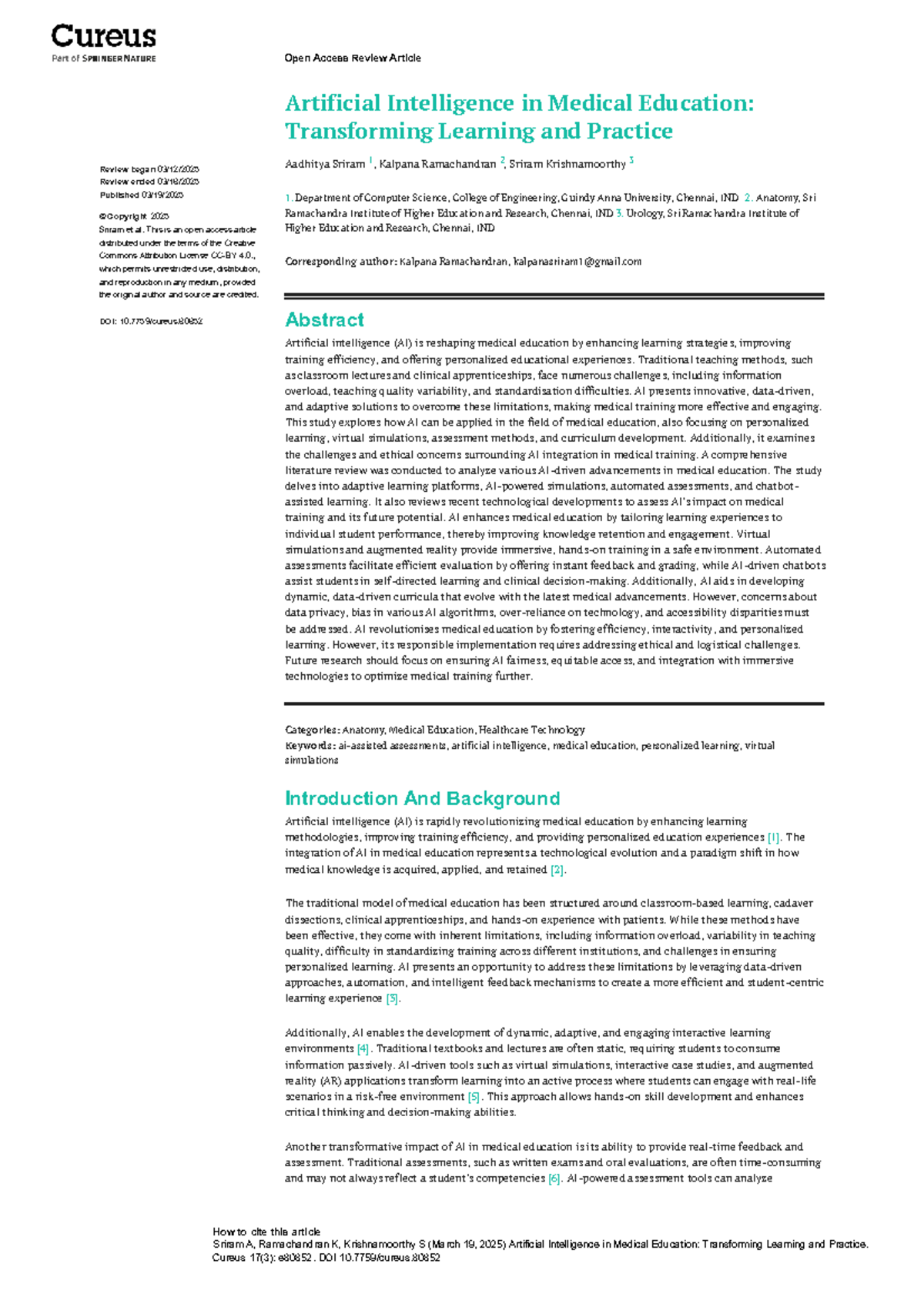 Artificial Intelligence in Medical Education: Transforming Learning ...