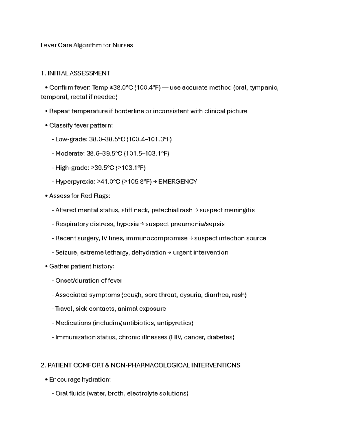 Fever Care Algorithm for Nurses: Assessment & Management Guide - Studocu