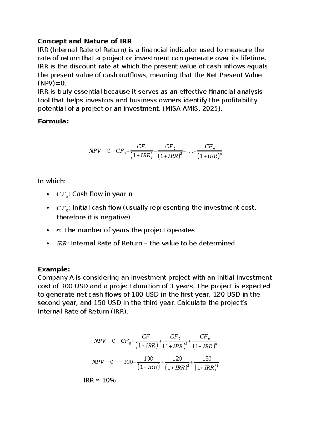 IRR Analysis: Understanding Internal Rate of Return in Finance - Studocu
