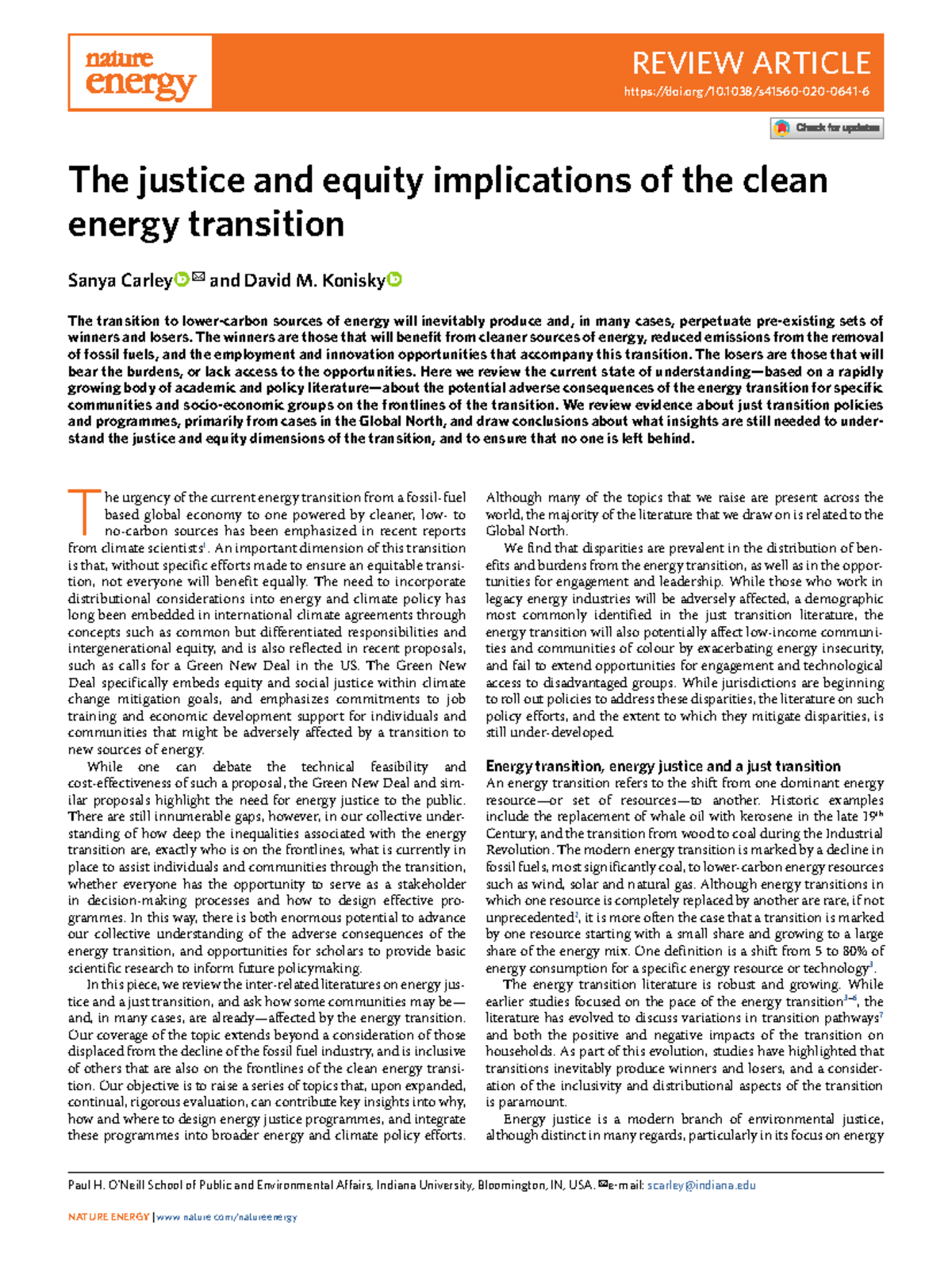 Equity and Justice in the Clean Energy Transition: Implications and ...