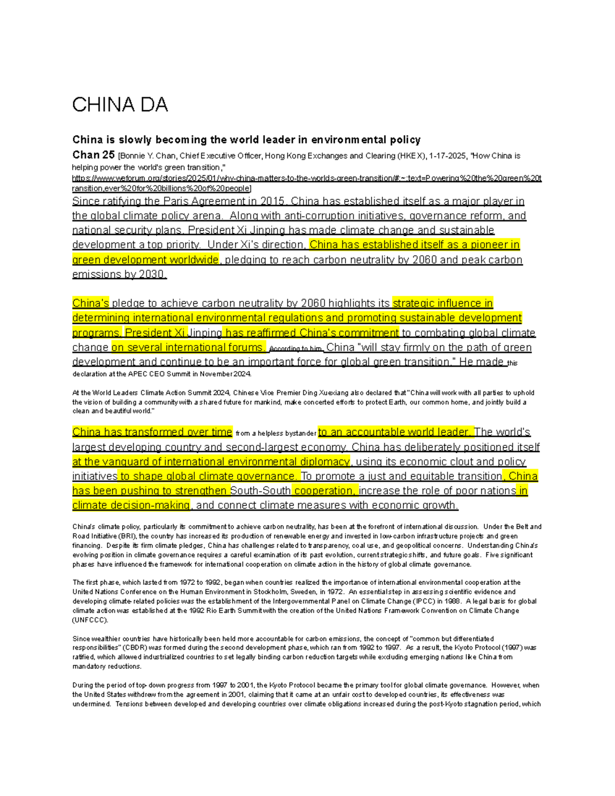 CHINA DA: China's Leadership in Global Climate Policy and ...
