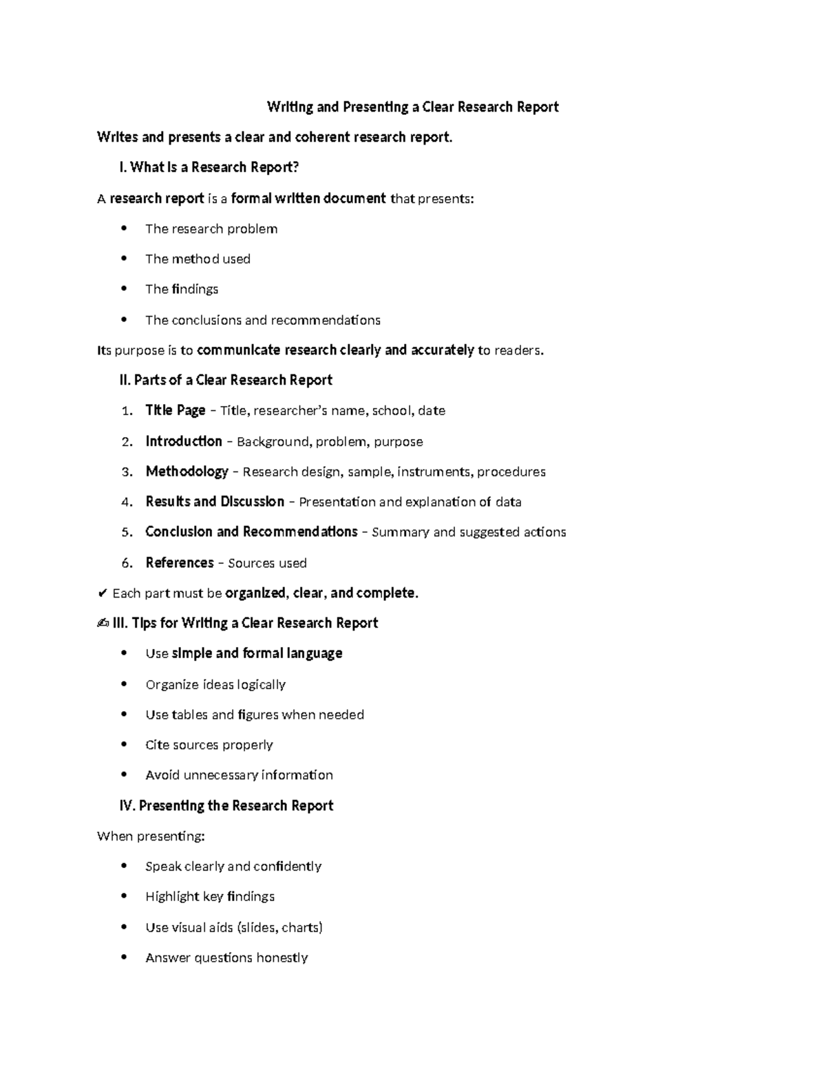 Writing and Presenting a Clear Research Report: Key Concepts and Tips ...