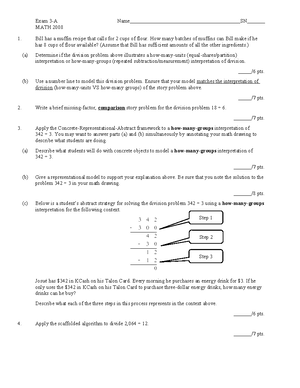 MATH 1001 Exam 1: Exploring Place Value & Operations Using CRA ...