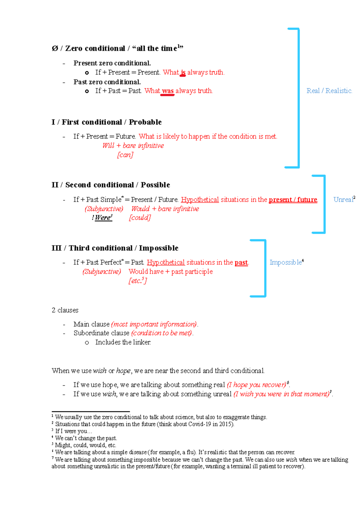 Conditionals - Lecture notes. - Ø / Zero conditional / “all the time 1 ...