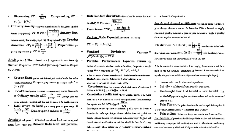 Formula Sheet for EXAM: FV, PV, Annuities, Risk & Returns - Studocu