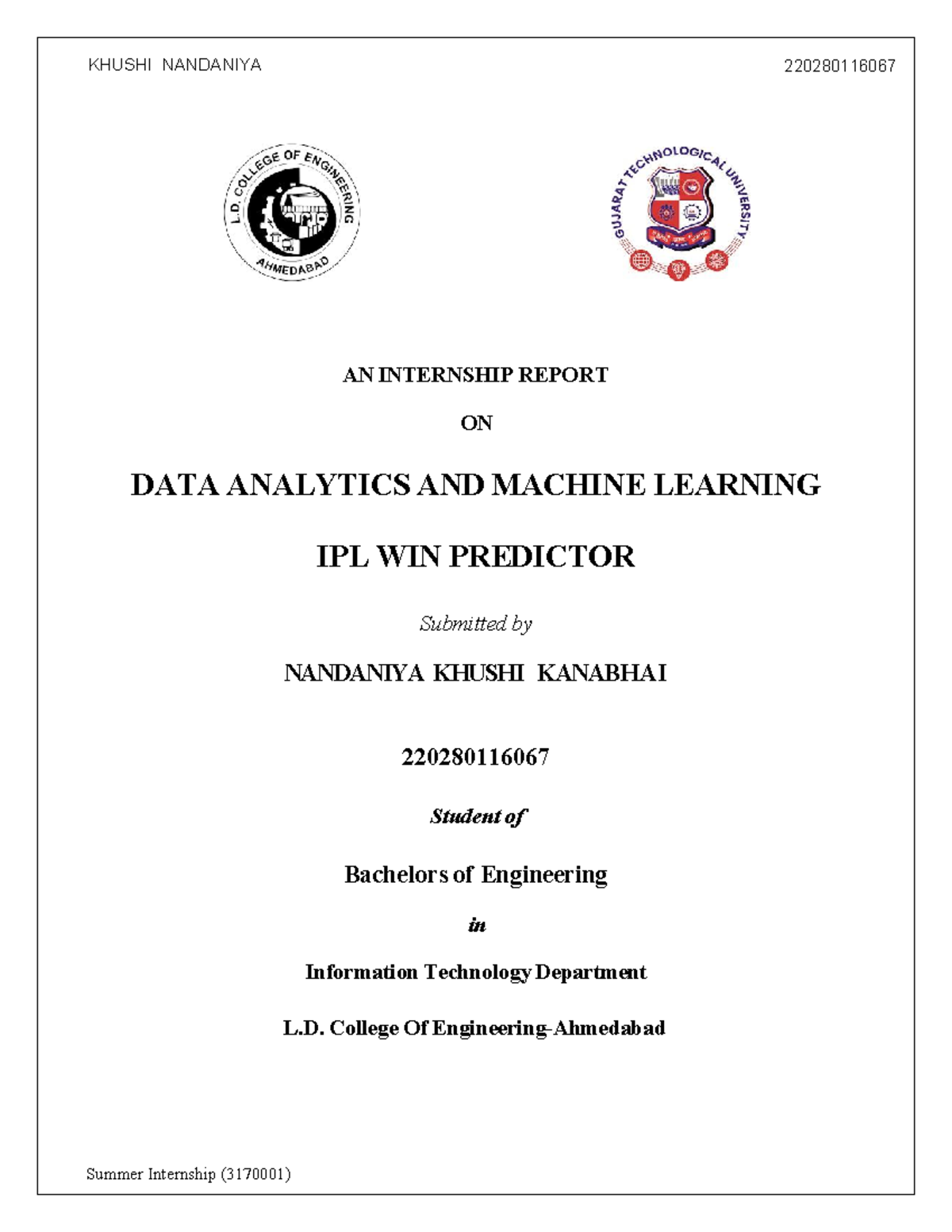 Internship Report on Data Analytics & ML: IPL Win Predictor ...