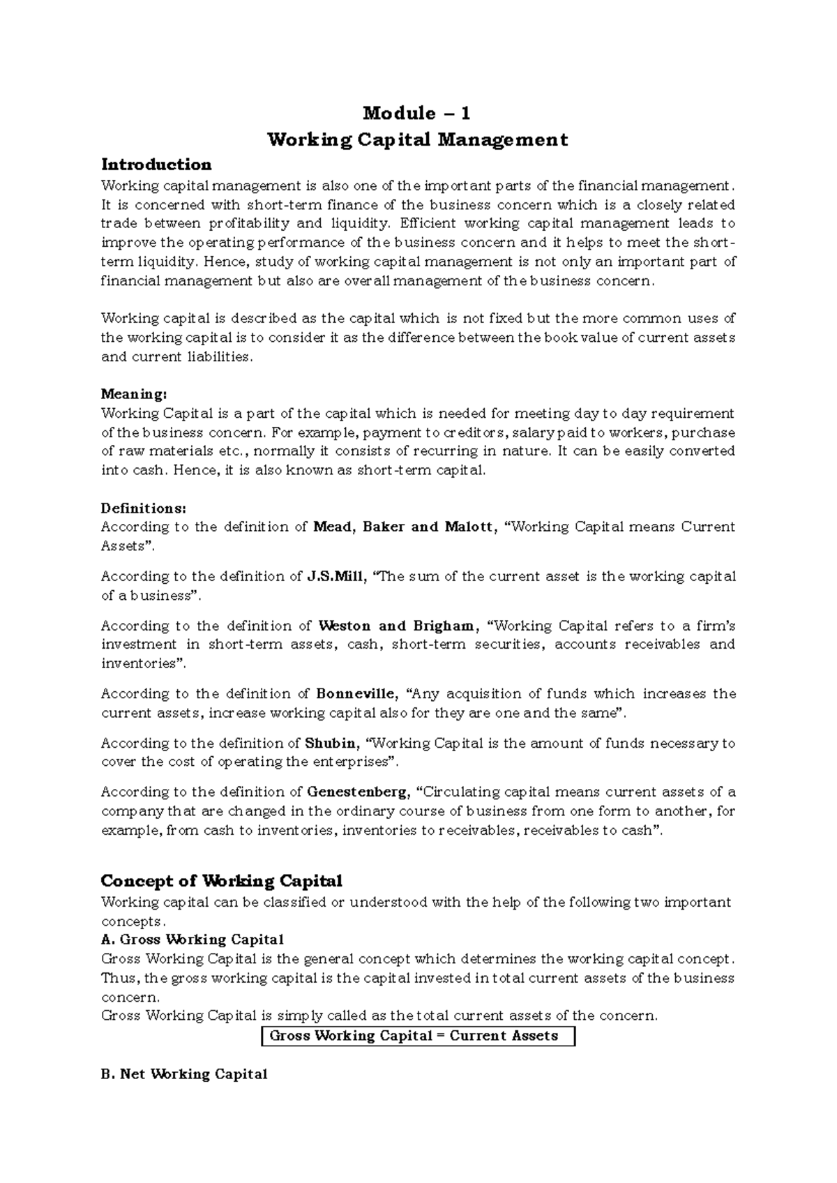 Working Capital Management Overview - WCP 101 Notes - Studocu