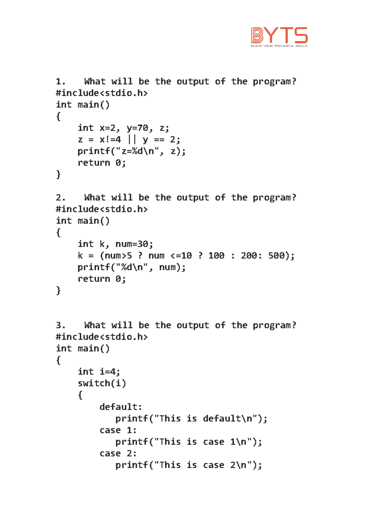 MCQs-20 (questions with answer) - What will be the output of the ...