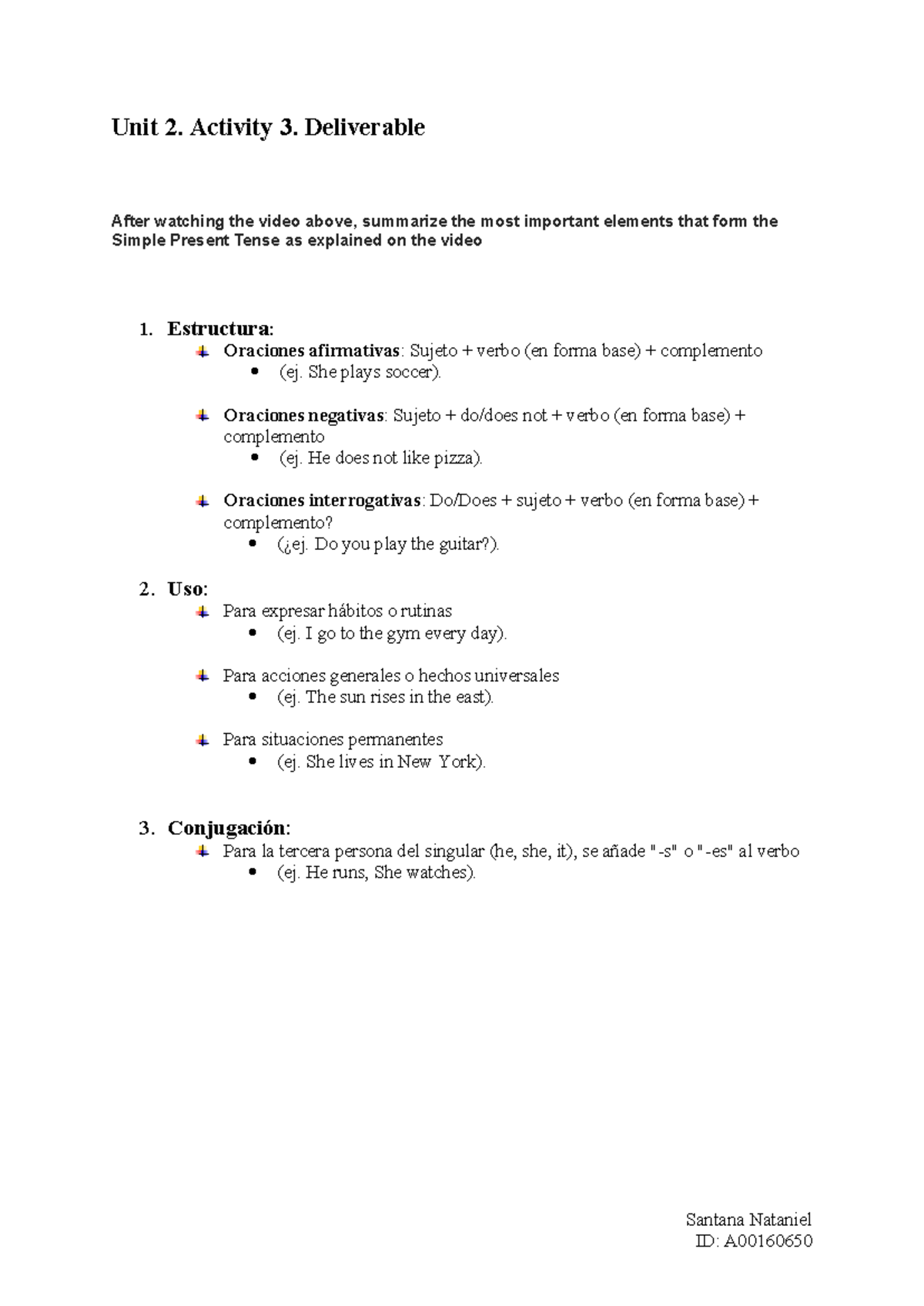 Unit 2. Activity 3. Summary of Simple Present Tense Elements - Studocu