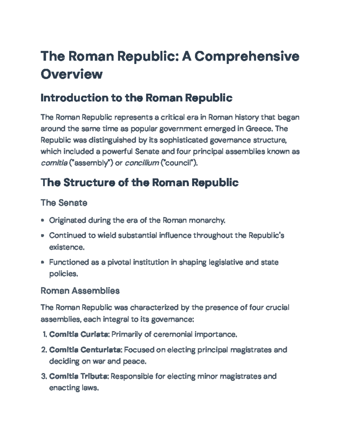The Roman Republic: Structure, Dynamics, and Key Concepts (HIST101 ...