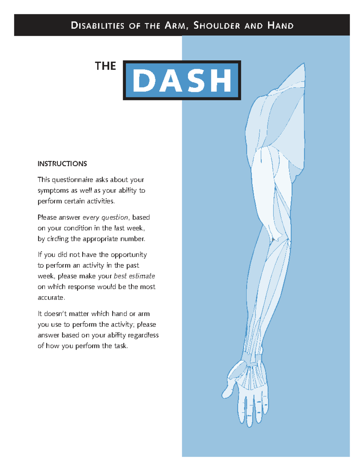 DASH Questionnaire: Assessment Tool for Arm, Shoulder & Hand - Studocu