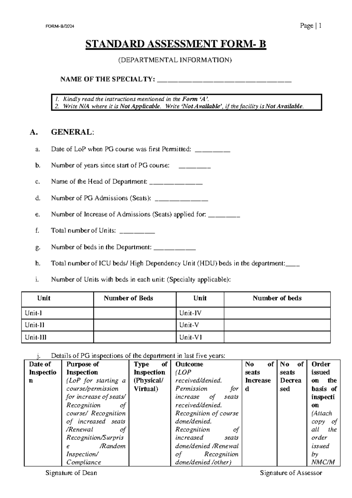 Master SAF FORM-B for Broad & Super Specialty Assessment - Studocu
