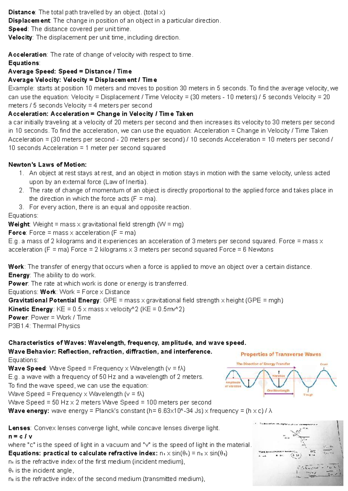 Physics & Chem Cheat Sheet: Key Concepts & Equations (P3B1.4) - Studocu