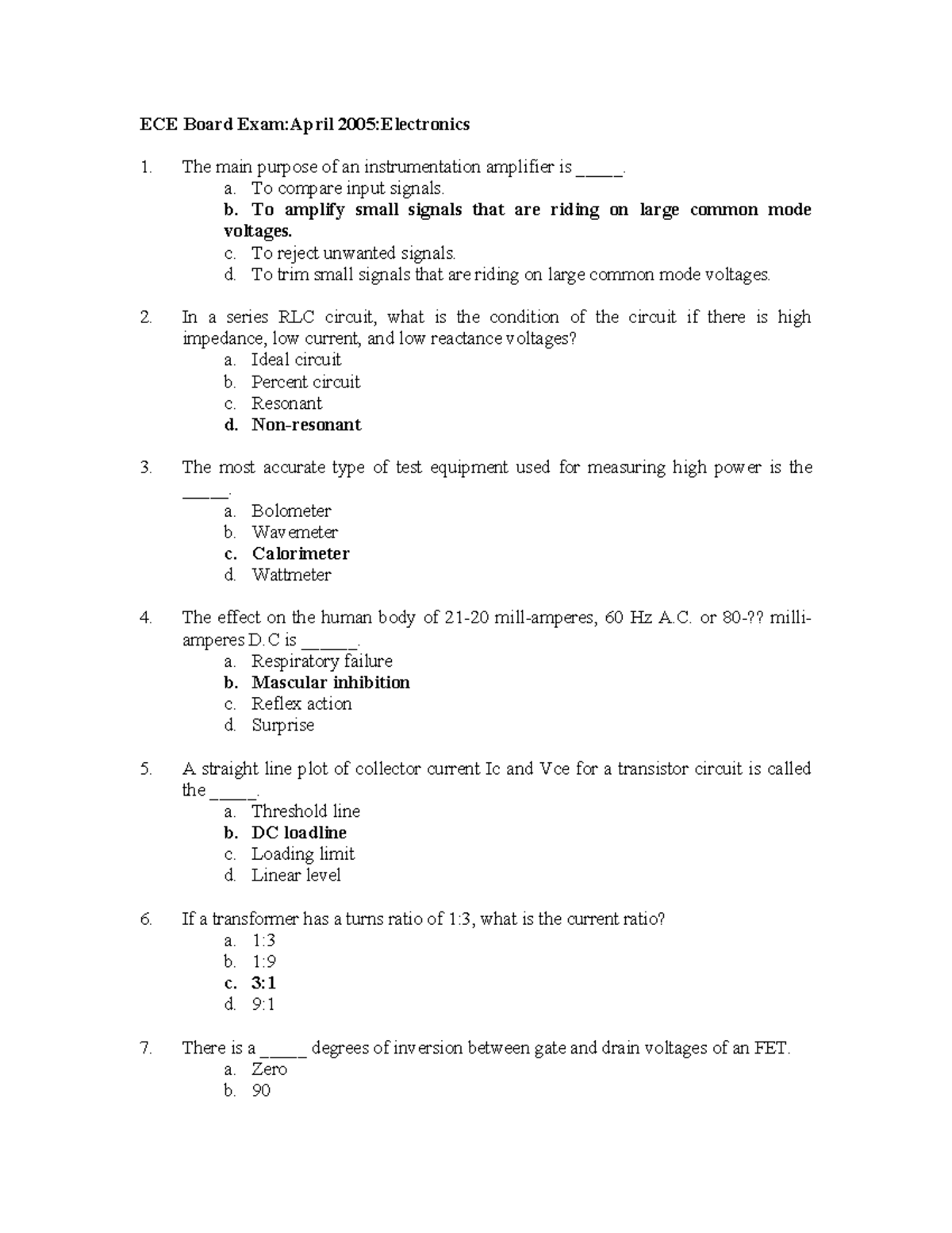 ECE Board Exam Review: April 2005 - Electronics 1 - Studocu
