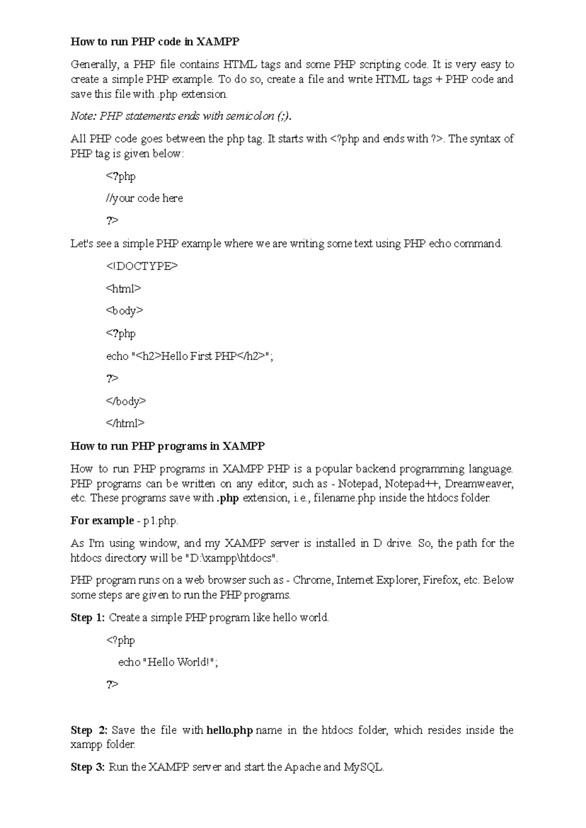 How to run PHP code in Xampp.docx - How to run PHP code in XAMPP ...