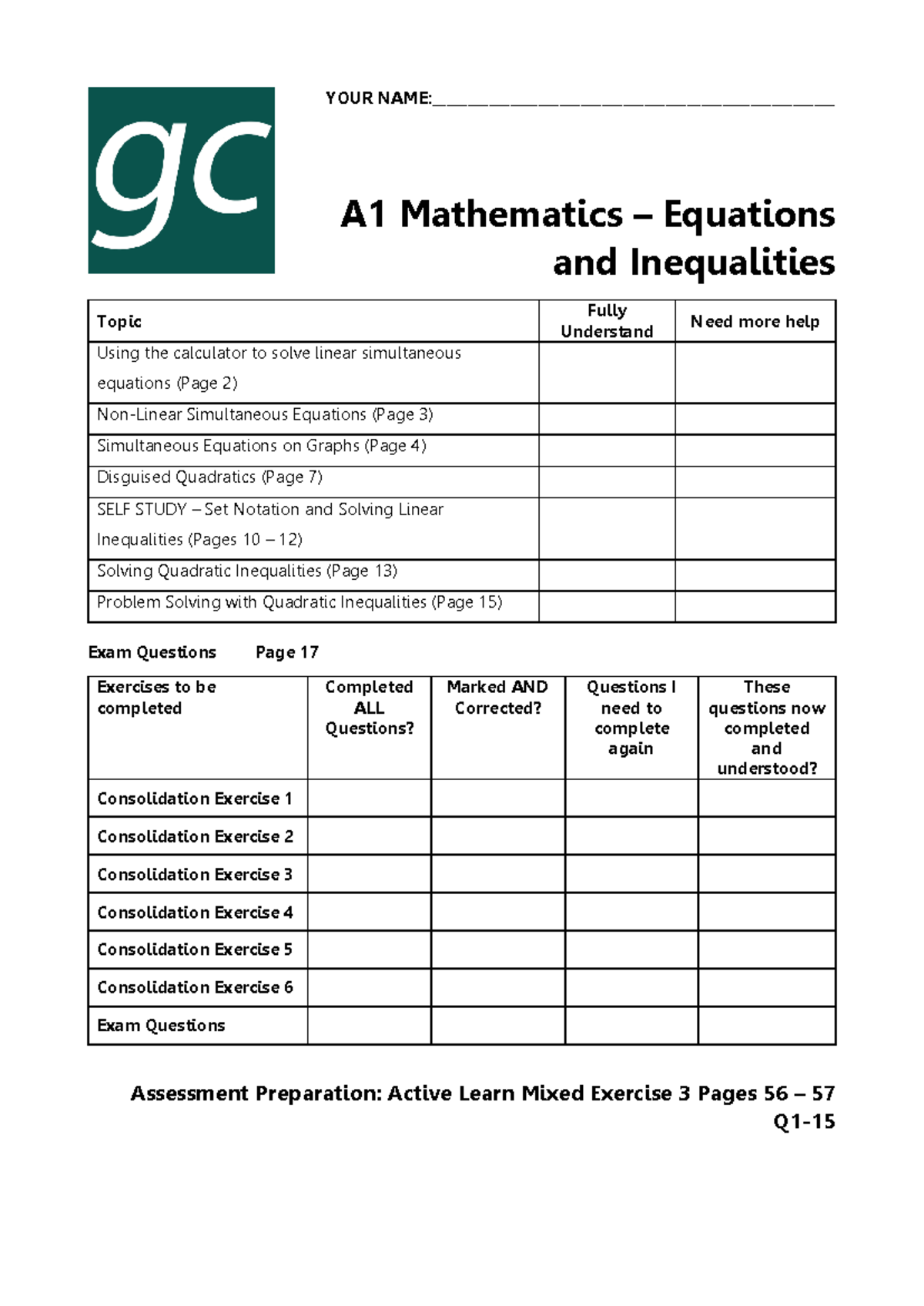 A1 Mathematics - Equations & Inequalities Review Guide - Studocu