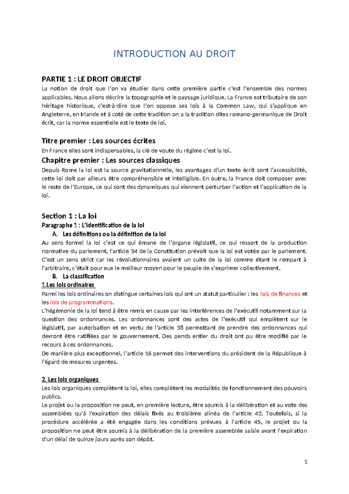Introduction AU Droit - Cours complet. - INTRODUCTION AU DROIT PARTIE 1 ...