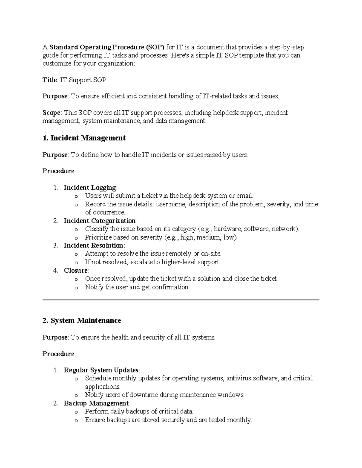 A Standard Operating Procedure - Here's a simple IT SOP template that ...