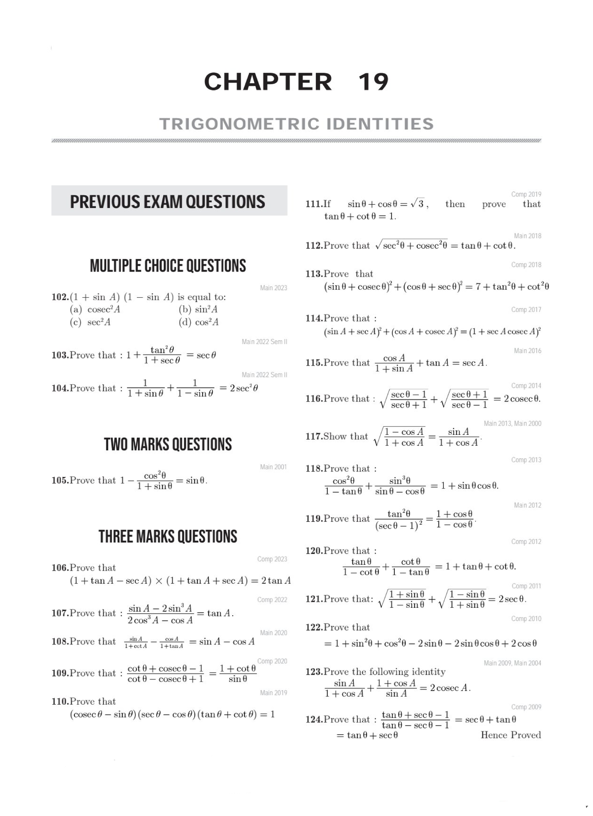CHAPTER 19 TRIGONOMETRIC IDENTITIES Comp 2019 EXAM QUESTIONS - Studocu