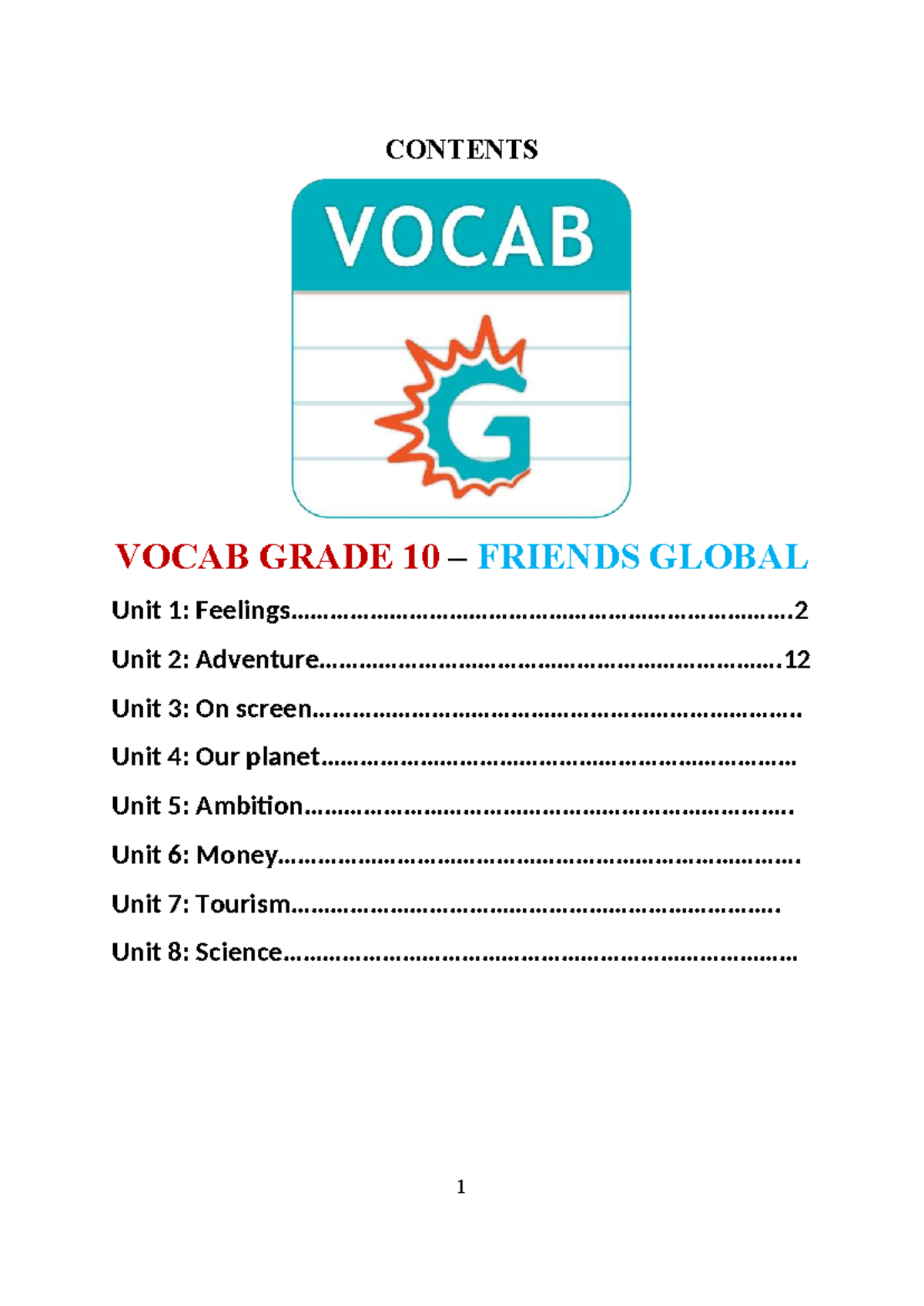 BÀI TẬP BỔ TRỢ ANH 10 Friends Global - UNIT 1 & 2 Vocab - Studocu