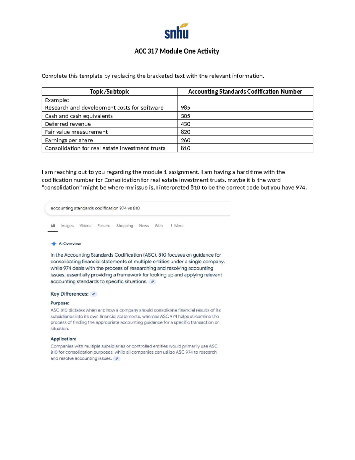 ACC 317 Module 1 Activity: Codification & Consolidation Issues - Studocu