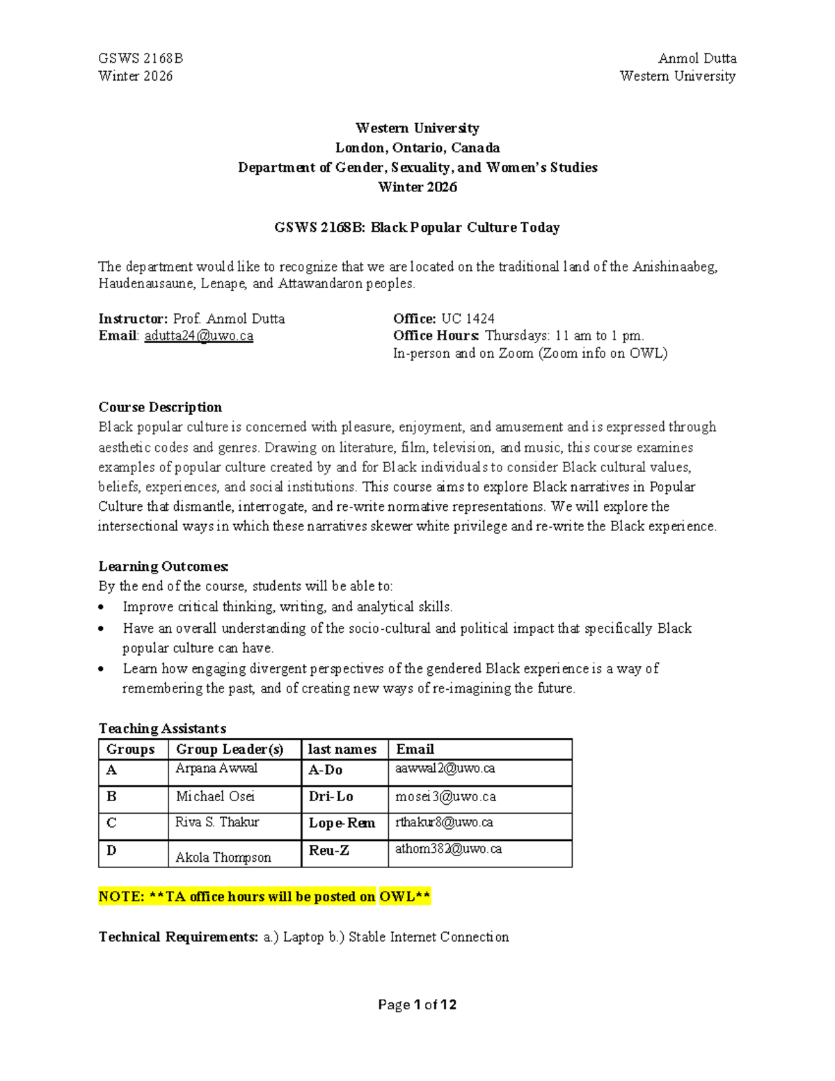 GSWS 2168B Winter 2026 Course Outline: Black Popular Culture Today ...