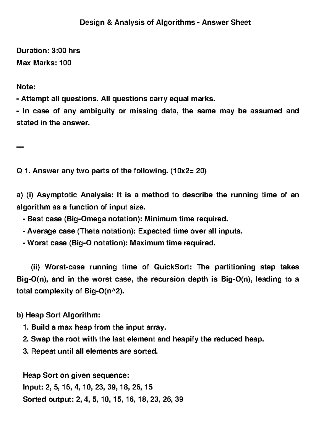 Design Analysis Algorithms Answers - Design & Analysis of Algorithms ...