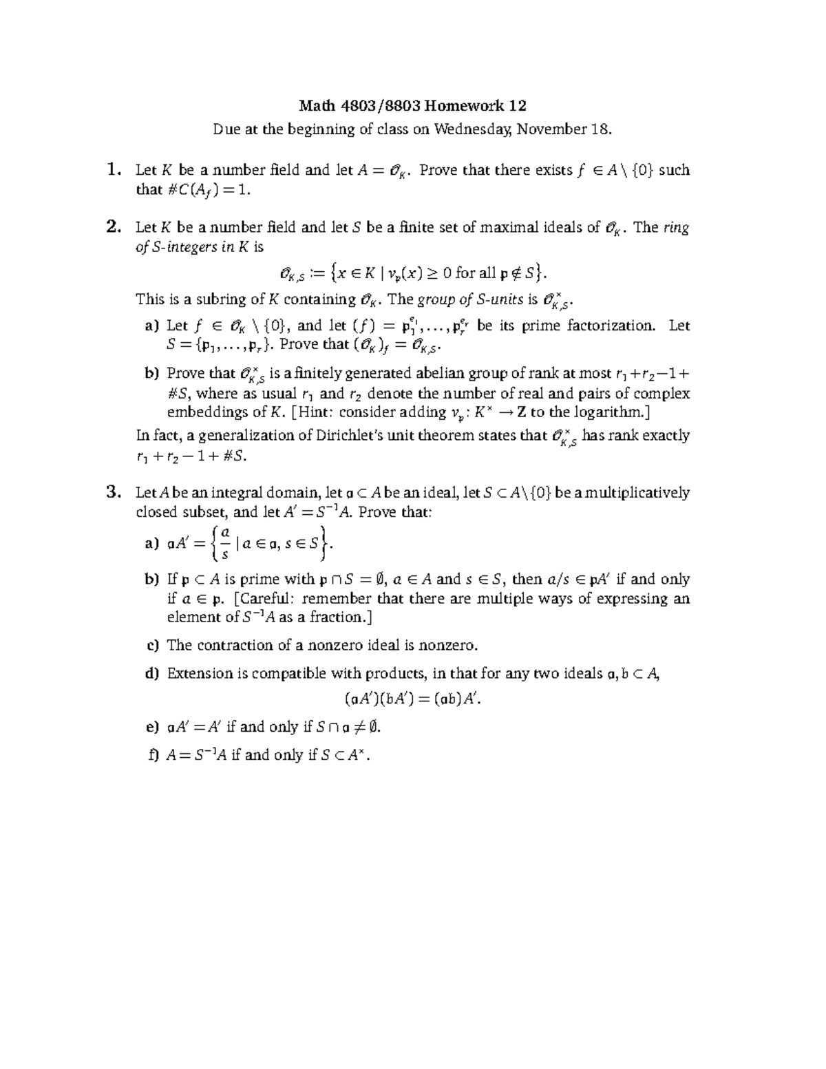 MATH 4803 2015-2016 Homework 12 - Math Homework 12 Due at the beginning ...