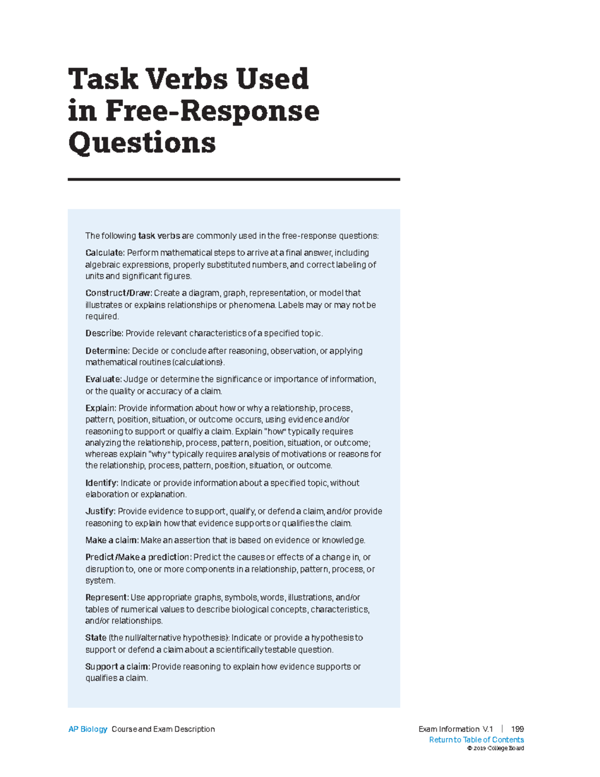 AP Biology Task Verbs for Free-Response Questions Guide - Studocu